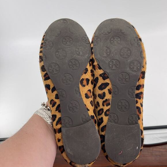 Tory Burch Reva calf skin leather leopard print slip on ballet flat shoes sz 6.5 - Picture 7 of 7